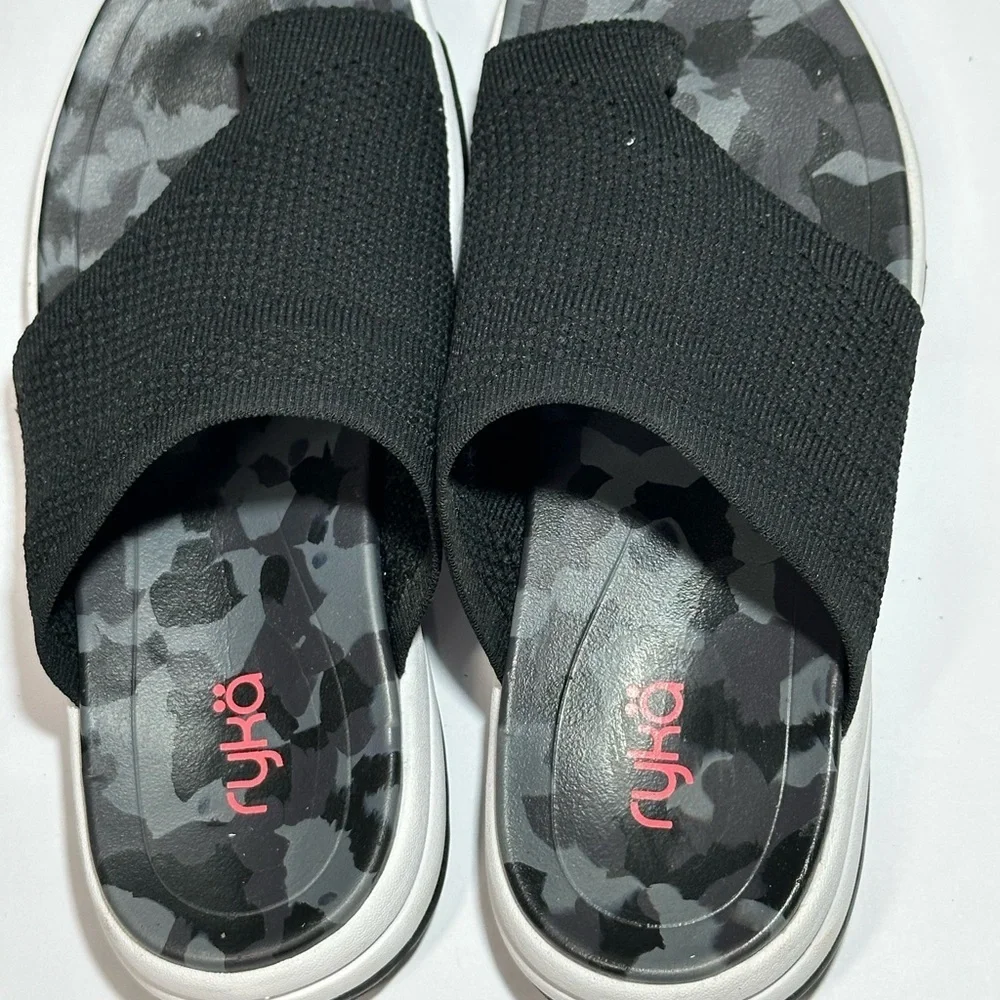 Black Slide Sandals with Camouflage Insole